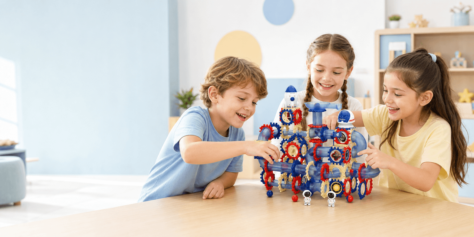 Children exploring a FULULU educational building toy